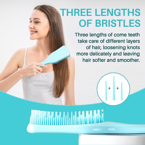 RHOS Hair Brush for Women,Men and Kids-Detangler Brush for Curly,Thick,Short,Thin Hair,Wet Dry Detangling Hair Brush for Smoothing,Anti Breakage-Hair Brush without Ball Tips(Blue)
