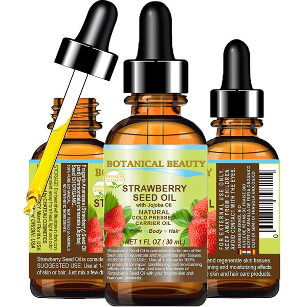 Botanical Beauty STRAWBERRY SEED OIL 100% Pure Natural Moisturizer. Cold Pressed Carrier oil. 1 Fl.oz.- 30 ml. For Face, Skin, Hair, Lip, Nails. Rich in Omega-3, Vitamin C, Vitamin E