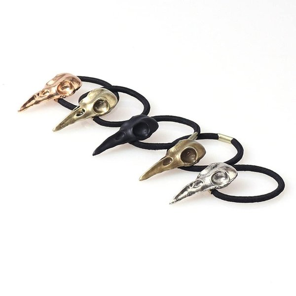 ZHOUMEIWENSP 5PCS Women Hair Tie Alloy Crow Skull Elastic Ponytail Holders, Mixed Colors