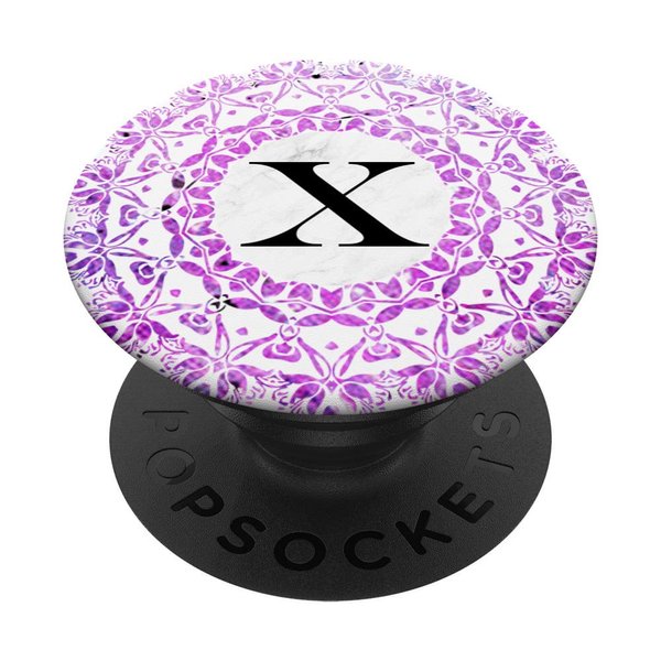 Cell Phone Pop Up Grip Holder,Monogram Mandala White Pink X PopSockets Grip and Stand for Phones and Tablets