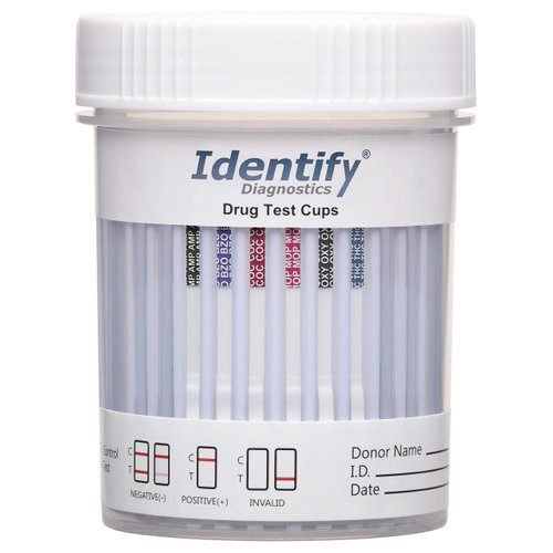 Identify Diagnostics 6 Panel Drug Test Cup - 5 Pack - CLIA Waived Instant Urine Drug Test Kit for AMP,BZO,COC,MOP/OPI,OXY,THC