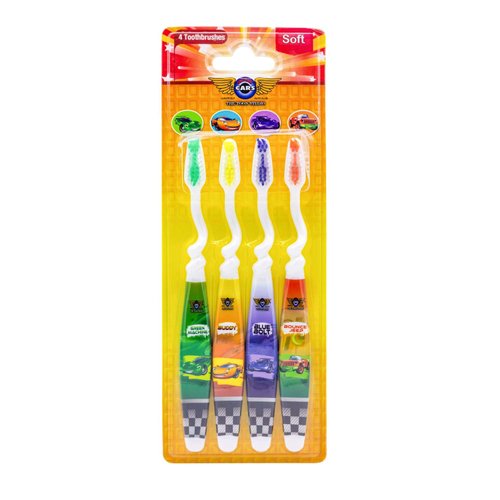 The Toon Studio Car 4-Count Kids Toothbrush, Soft