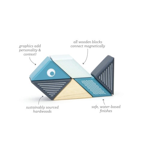 6 Piece Tegu Travel Pal Magnetic Wooden Block Set, Whale