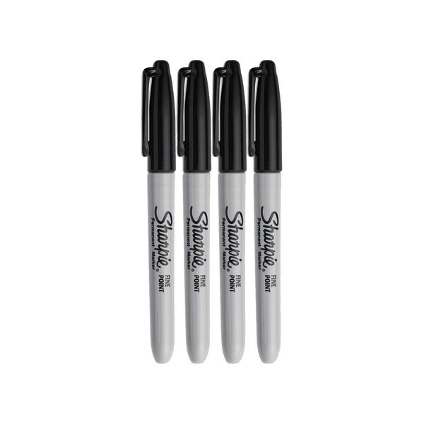 Sharpie Permanent Markers, Fine Point, Black Ink (4-Pack)