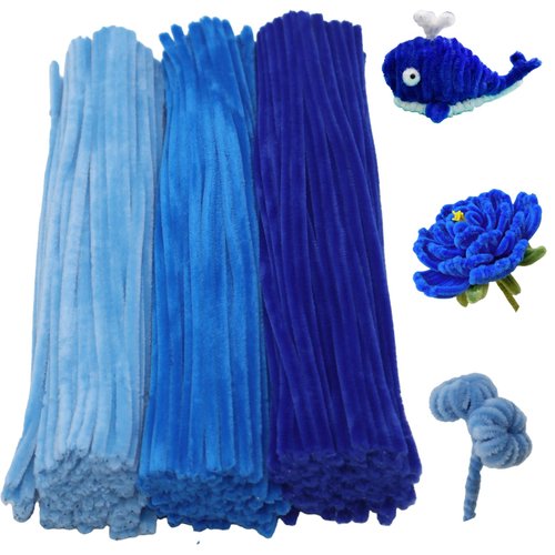 Swpohrat 300 Pieces Shades of Blue Pipe Cleaner Craft Set 3 Assorted Colors,Thick Fuzzy Chenille Stem Pipe Cleaners for DIY Craft Flower Projects Holiday Decorations