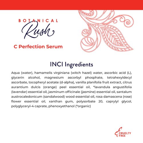 BOTANICAL RUSH C Perfection Serum, Support Collagen Production, Vitamin C & E, Antioxidants, For All Skin Types, Promote Natural Healing, 1 oz Bottle