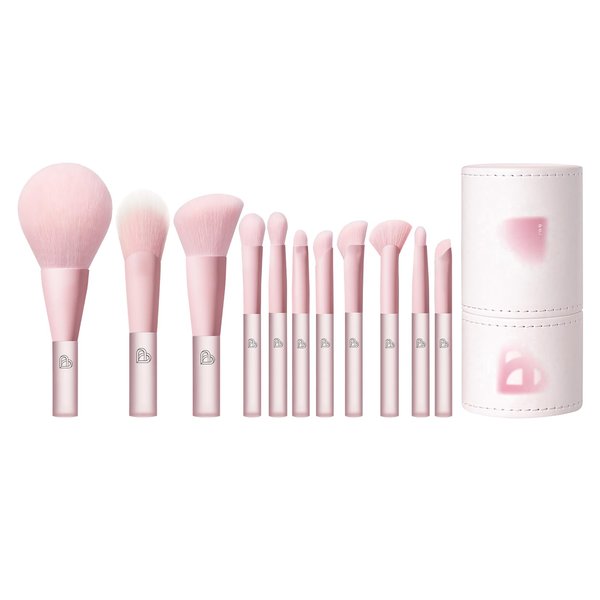 BLJ Travel Size Makeup Brush Set 11 Piece Pink Mini Brush Kit for Foundation Eyeshadow, Powder, Blush, Contour, & Concealer, Makeup Bag Included, Gift Set, Cruelty-Free
