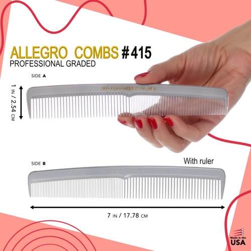 Allegro Combs #415 Combs for Women, 7 Inches Combs for Men, Parting Comb, Hair Comb, Comb for Men 6 Count (Gray)