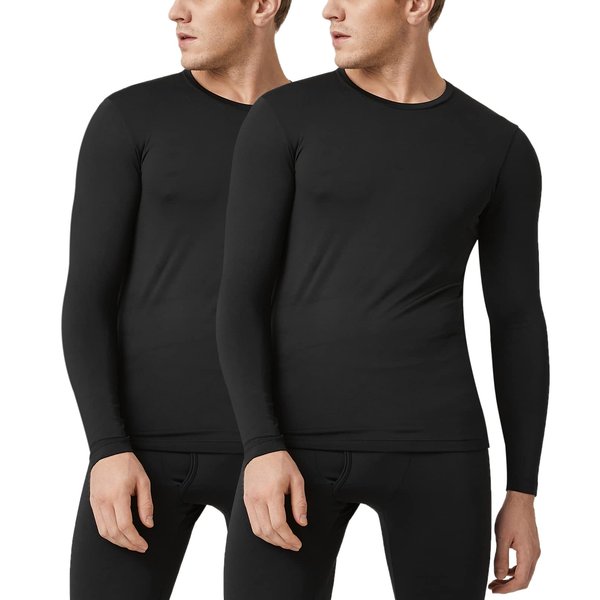 LAPASA Men's Thermal Underwear Top Crewneck Long Sleeve Shirt Base Layer Lightweight Winter Thermoflux 100 M09 Medium Black 2 Pack