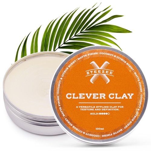 Steezee Clever Clay - Natural Finish Styling Hair Clay for Men - All Hair Types - Reworkable All Day Hold- Cruelty Free- Paraben & Sulphate Free, 3.4 oz