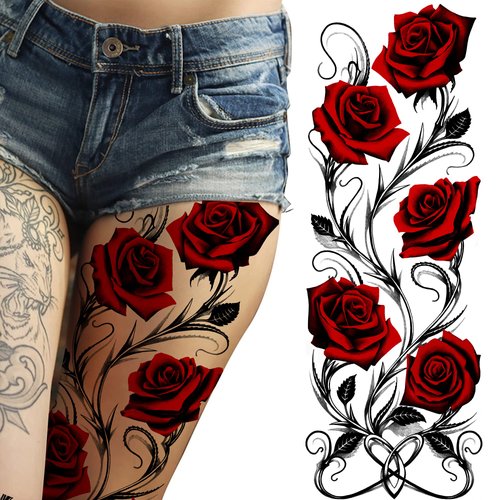 Temporary tattoo sleeve for women Stick on flower rose flora flowers adult temporary tattoo sticker transfer female body art realistic waterproof rockstar biker goth temp tattoo legs festival
