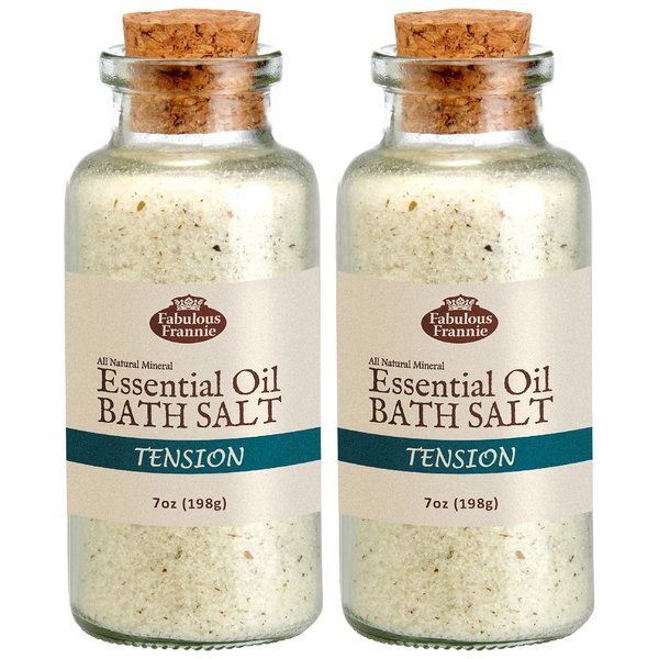 Fabulous Frannie Aromatherapy Tension Essential Oil Mineral Bath Salt Lavender, Peppermint, Rosemary and Grapefruit Pure Essential Oils 7oz (Pack of 2)
