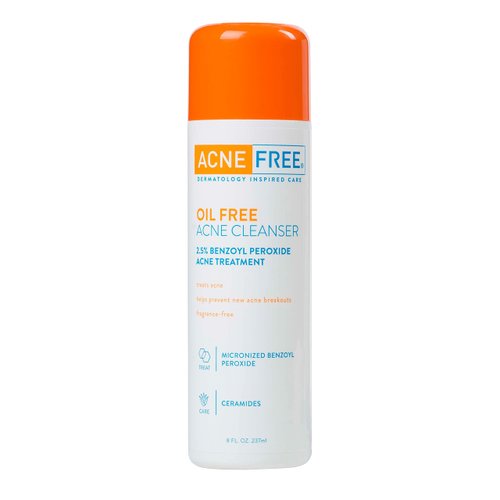 Acne Free Oil-Free Acne Cleanser, Benzoyl Peroxide 2.5% Acne Face Wash with Glycolic Acid to Prevent and Treat Breakouts, 8 Ounce