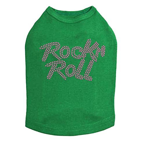 Rock n Roll (Pink Rhinestuds) Dog Shirt S Kelly Green