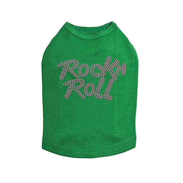 Rock n Roll (Pink Rhinestuds) Dog Shirt S Kelly Green