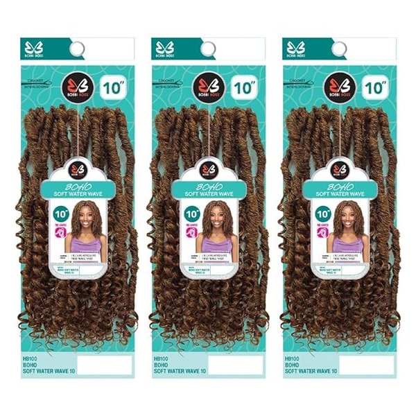 BOBBI BOSS Crochet Braid BOHO SOFT WATER WAVE 10" (3-Pack, 4 Medium Brown)