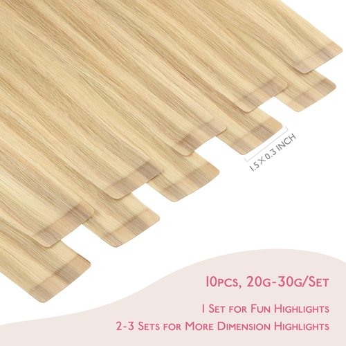 WENNALIFE Tape in Hair Extensions Human Hair Light Blonde Highlighted Golden Blonde Tape in Extensions, 10pcs 20g 10 inch Remy Invisible Tape Ins Straight Soft Real Human Hair Tape in Extensions