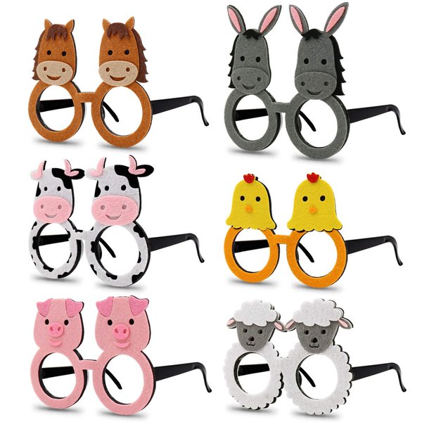 6Pcs Farm Animal Glasses Barnyard Party Favors Eyeglasses Frame Creative Funny Eyewear Costume Birthday Party Supplies