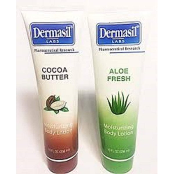 DERMASIL MOISTURIZING BODY LOTION BUNDLE: 2 10 oz. tubes. 1 Coco Butter and 1 Aloe Fresh.
