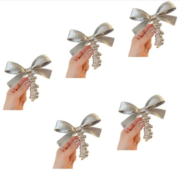 Hair Ties, 5pcs Bow Pearl Elastic Telephone Line Hair Rings, Hair Tie, Hair Tirs, Plastic Hair Ropes Rubber Straight Hair Bands Hair Ties