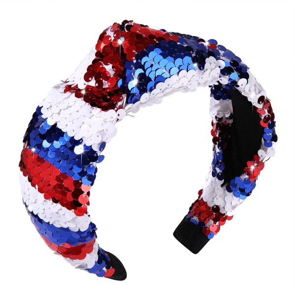 American Flag Knotted Headband USA 4 th of July Red White Blue Glitter Head Band Headpiece America Patriotic Fourth of July Independence Day Wide Top Knot Hair Bands Hair Accessories Gift