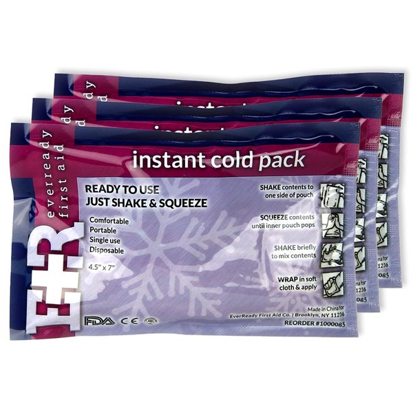 Ever Ready First Aid Disposable Cold Compress Therapy Instant Ice Pack for Injuries 4.5" x 7" - 3 Pack