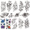 10 Sheet Long Lasting Flower Temporary Tattoos For Women Arm Neck Thigh, 3D Black Flower Rose Temporary Tattoos, fake thigh tattoos, Fake Tattoos That Look Real And Last Long, realistic tattoos long lasting waterproof