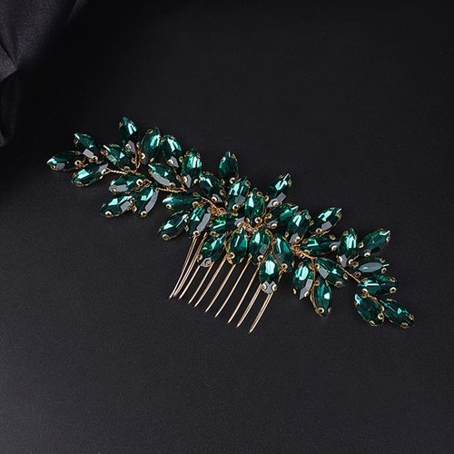 Jumwrit Bride Wedding Hair Comb Rhinestone Bridal Hair Comb Wedding Headpiece Handmade Hair Accessories for Bridesmaid Women Girls(Green)