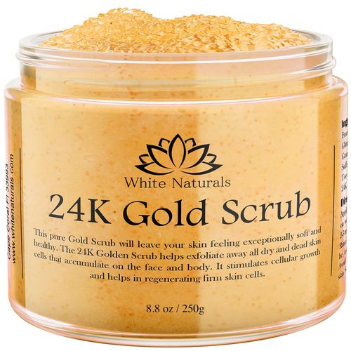 24K Gold Body Scrub, Natural Exfoliating Face Sugar Scrub With Anti-Aging Properties, Pure Skin Moisturizer, Reduce Wrinkles Deep Pore Cleansing Moisturizing Hydrating Skincare, Great Gift for Women