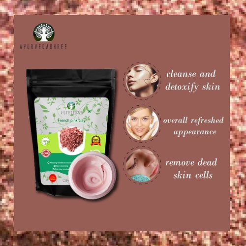 AYURVEDASHREE French Pink Clay Powder, 200 Gm, Montmorillonite Pink Clay, Mild Hydrating Clay, Suitable for Sensitive, Matured & Acne-Prone Skin, Face Mask