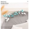 Jeairts Turquoise Hair Pins Silver Leaf Wedding Hair Pieces Glitter Rhinestone Headpiece Hair Clips Crystal Bridal Hair Accessories for Women and Girls(Pack of 2)