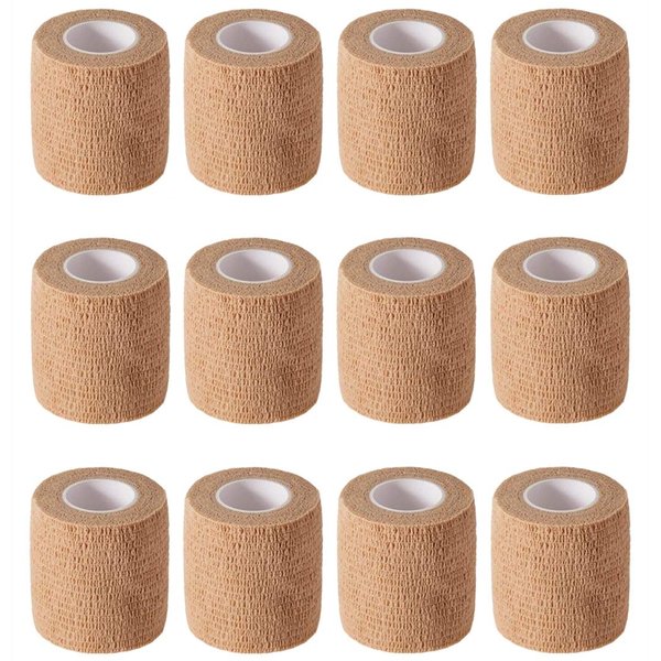 12 Pack 2" x 5 Yards Self Adhesive Elastic Bandage Wrap Stretch Self-Adherent Tape for First Aid,Sports, Wrist, Ankle (Skin Colors)