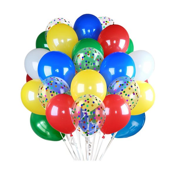 300 Pcs Red Yellow Blue Green Balloons, 12 Inch Red Yellow Blue Green Balloons and Colourful Confetti Balloons for Carnival, Circus Party Décor
