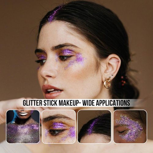 Brzeaf Waterproof Purple Glitter Stick, Shimmery & Long Lasting, Chunky Glitter for Face/Body/Hair/Eyes, Singer Concert Music Rave Festival, Glitter Stick Makeup & Face Glitter Gel for Women Men