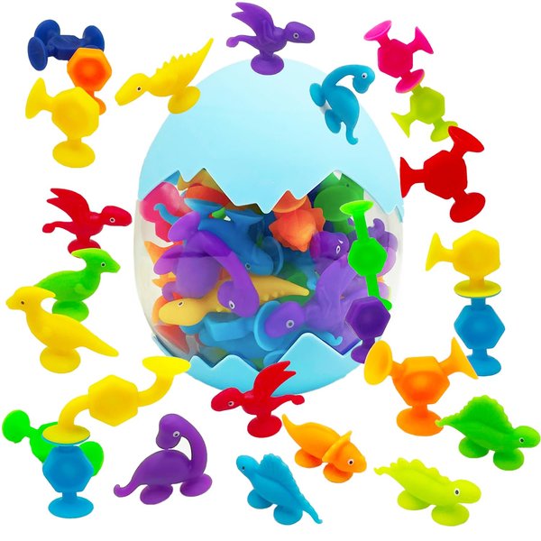 Suction Letters Bath Toys with Storage, 38 PCS Bath Toys for Kids Ages 4-8, Sensory, Window and Travel Toy, Montessori Gift for 3 4 5 6 7 Years Old Boys Girls (Dinosaur)