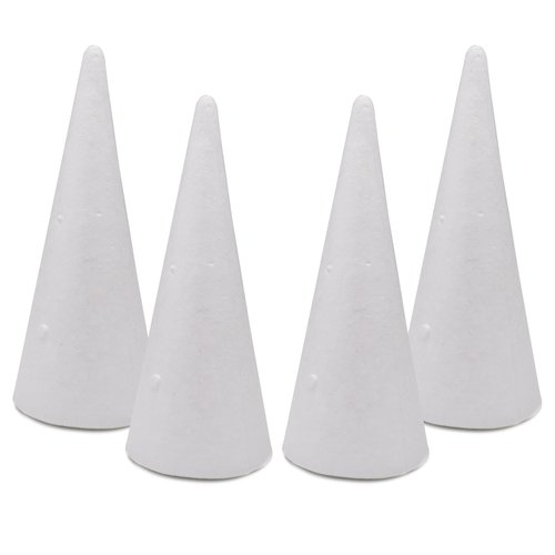 Crafare 4 Pack Foam Cones Polystyrene Cone 3.85x9.7Inch for Christmas Tree Project Wedding Table Centerpiece Arts Crafts Supplies and Floral Arrangement