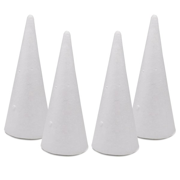 Crafare 4 Pack Foam Cones Polystyrene Cone 3.85x9.7Inch for Christmas Tree Project Wedding Table Centerpiece Arts Crafts Supplies and Floral Arrangement