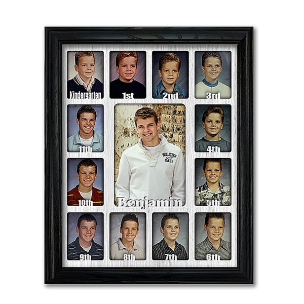 Northland School-Years Picture Frame Personalized - Holds Twelve 2.5" x 3.5" School Photos and 5" x 7" Kindergarten to Graduation Picture, Black Frame, White Mat, Customizable with any name