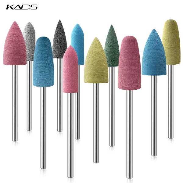 KADS 12X Silicone Nail Drill Bit 3/32" Rotary Burr Head Cuticle Clean File for Nail Art Salon Manicure
