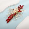 Xerling Red Rhinestones Crystal Flower Hair Barrettes Clip Boho Bridal Pearl Hair Jewelry Accessories for Women Wedding Floral Headpieces (Red)