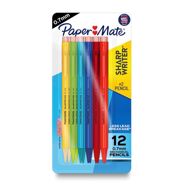 Paper Mate SharpWriter Mechanical Pencils 0.7 mm HB Number 2 Pencil Lead, School Supplies, Office Supplies, Classroom Must Haves, College School Supplies, Assorted Colors, 12 Count