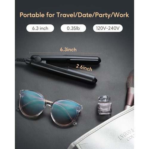 Wavytalk Mini Flat Iron 0.7 Inch Ceramic Small Hair Straightener for Short Hair, Curls Bangs, Travel, Dual Voltage Flat Iron