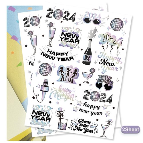 2024 New Years Eve Party Supplies Temporary Tattoos 40 Glitter Styles NYE Party Favors Happy New Year Decorations NYE 2024 70S 80S Disco Ball Party Decor