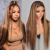 CLong Highlight Ombre Lace Front Wig Human Hair, 13x4 Straight 4/27 Honey Blonde HD Lace Front Wig Human Hair Pre Plucked 150% Density Colored Lace Front Wigs for Black Women 22Inch