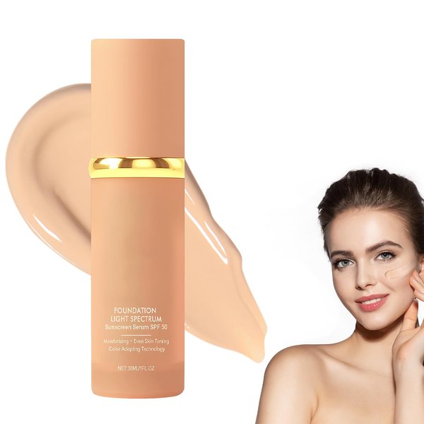 4 in 1 Foundation Liquid, Foundation 4 In 1 Light Spectrum, Hydrating Medium full coverage concealer with SPF 50+, Longwearing & Waterproof for Makeup (1-pcs, 30 ml/1 Fl.oz)