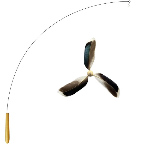 BSLOB Spining Feather Propeller Cat Toy, 35.5 Inch Cat Wand with Solid Wood Handle, Flexible Steel Wire, Natural Feather Cat Toys for Indoor Cats