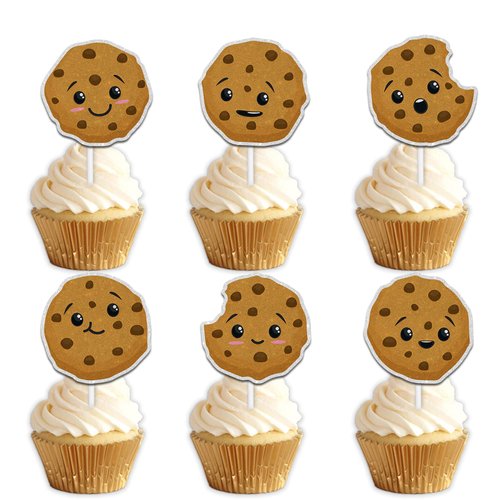 18pcs Brown Glitter Cookies Dessert Cupcake Topper Breakfast Afternoon Tea Biscuit Theme Decor Supplies Men Women Boys Girls Happy Birthday Party Decorations