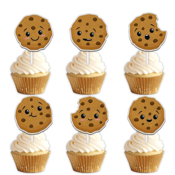 18pcs Brown Glitter Cookies Dessert Cupcake Topper Breakfast Afternoon Tea Biscuit Theme Decor Supplies Men Women Boys Girls Happy Birthday Party Decorations