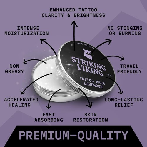 Striking Viking Tattoo Balm, Lavender Scent (3.5oz) - Tattoo Aftercare Cream for Moisturizing & Healing, Color Enhancement & Brightening