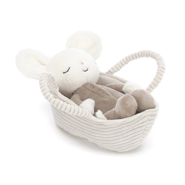 Jellycat Rock-a-Bye Mouse with Basket Stuffed Animal, 8 inches | Mouse Plush Toy | Classic Children's Gift